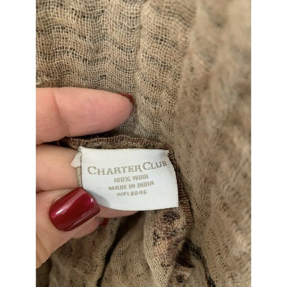 Charter Club Soft Wool Scarf Wrap 25”x 68” Brown Floral Appliqué - Picture 6 of 6